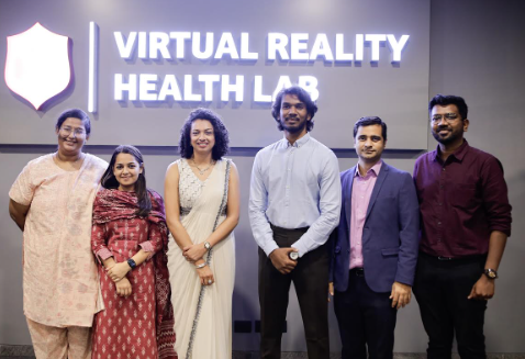 Image caption: CEO and Cofounder of MediSim VR, Mr.Sabarish Chandrasekaran and Team with Dr. Anuja Desai, Executive Director of KD Hospital